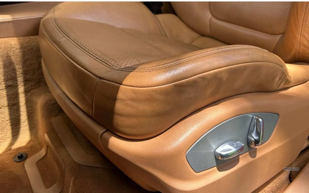 Leather car seat after mold removal, green mold fully removed