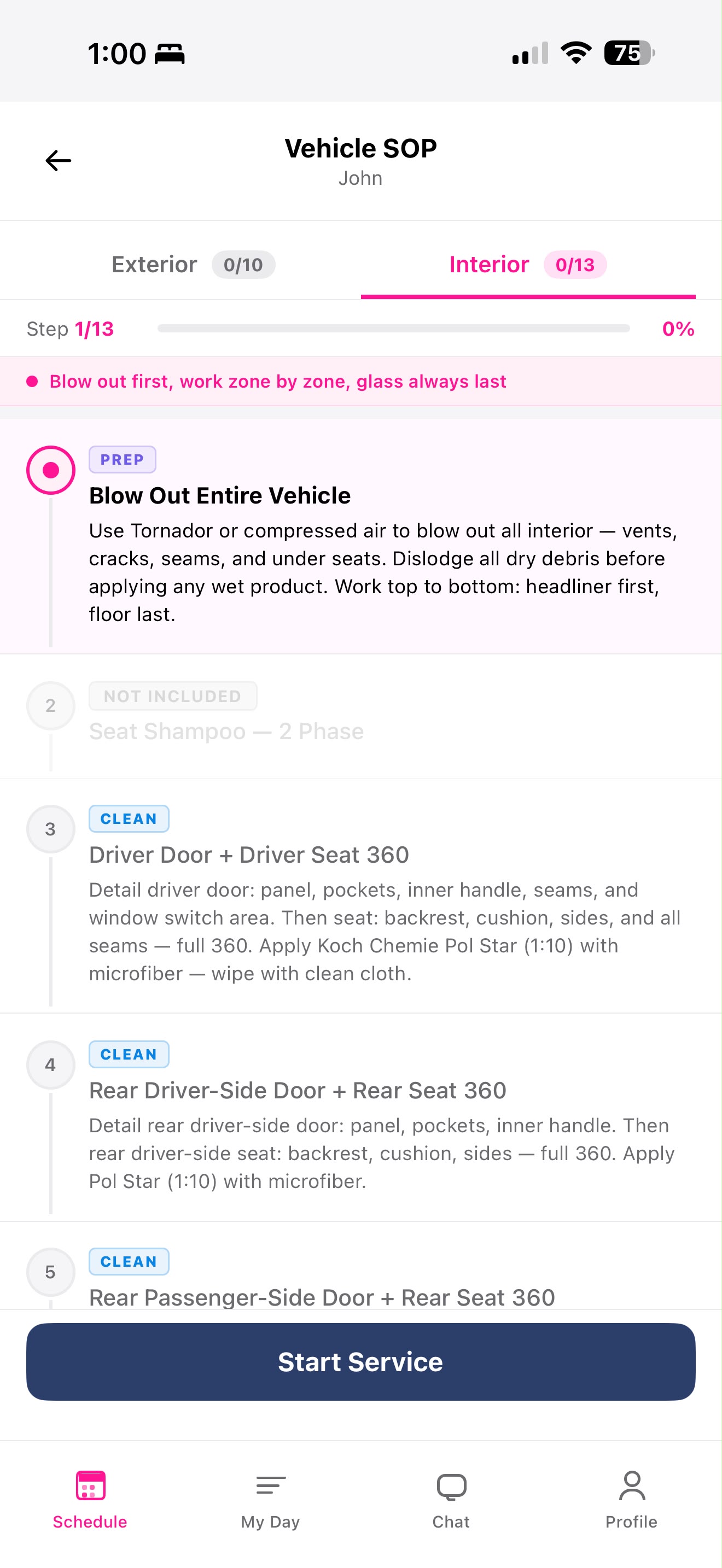 DShine App — Interior SOP 13 steps with AI photo verification